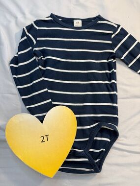 H&M - Blue and White Long sleeve Striped Kids Bodysuit